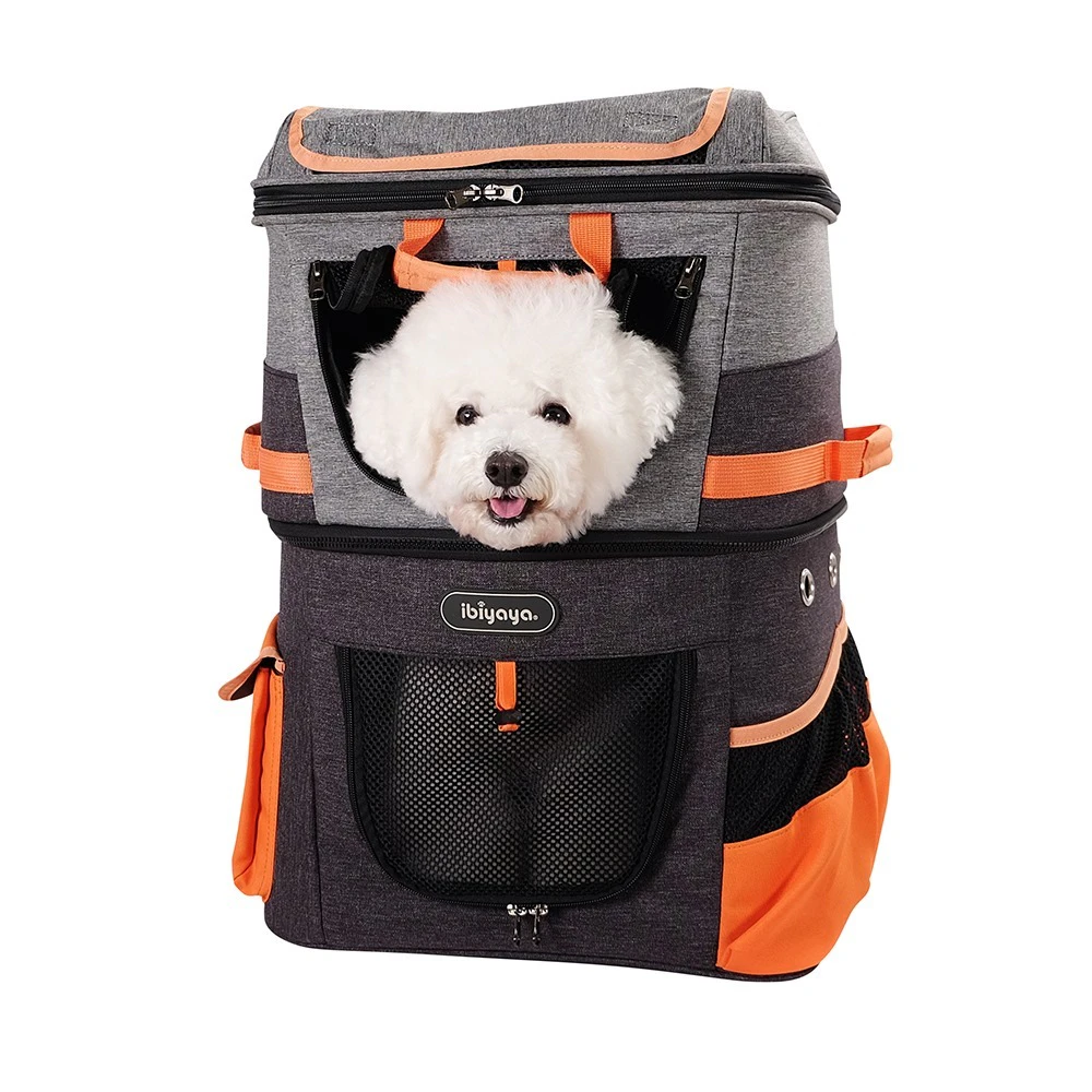 Ibiyaya Double-Decker Two-tier Pet Backpack for Cats & Small Dogs