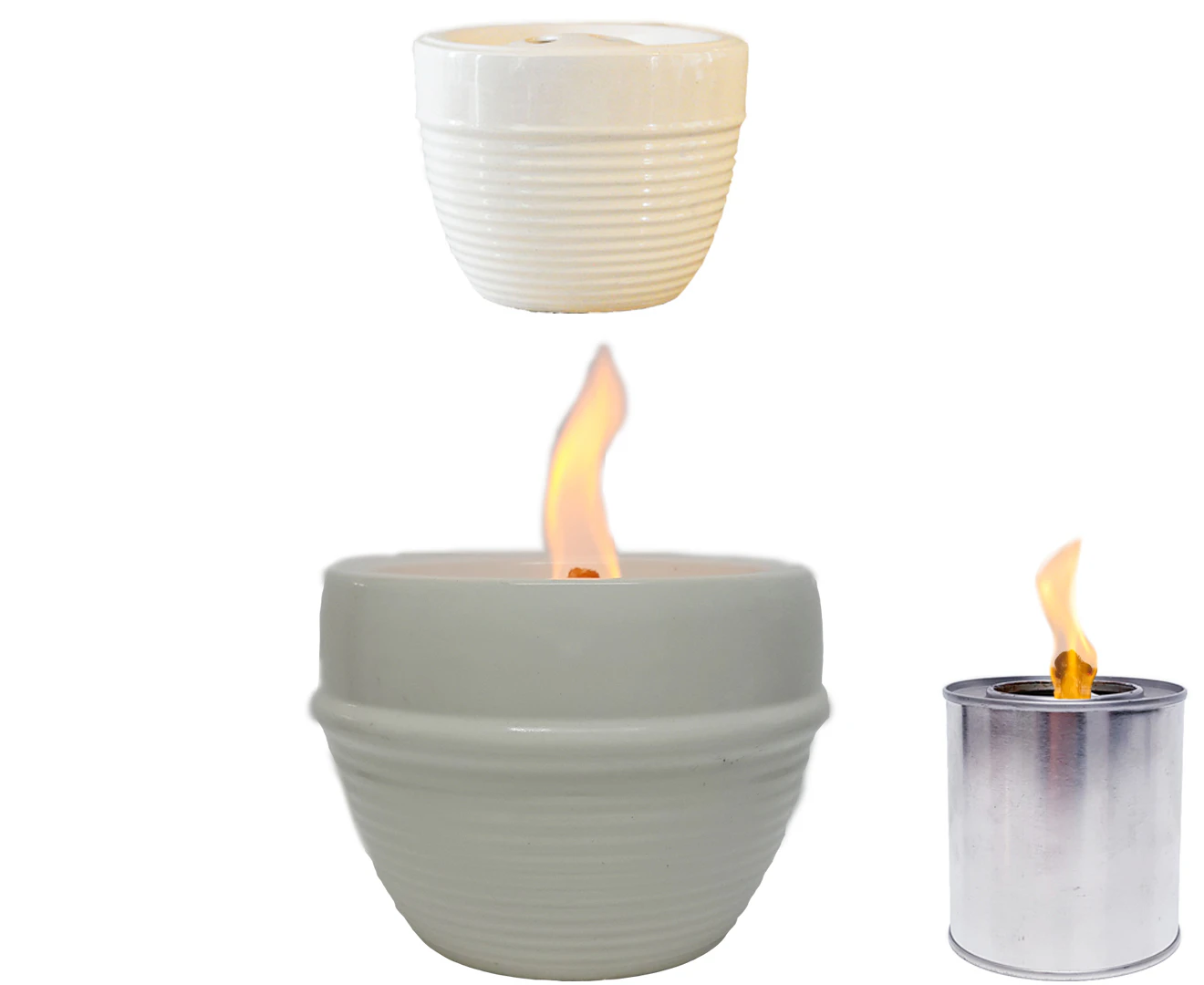 2-In-1 Round Ribbed Candle Holder / Garden Planter Pot  with Flame in a Can