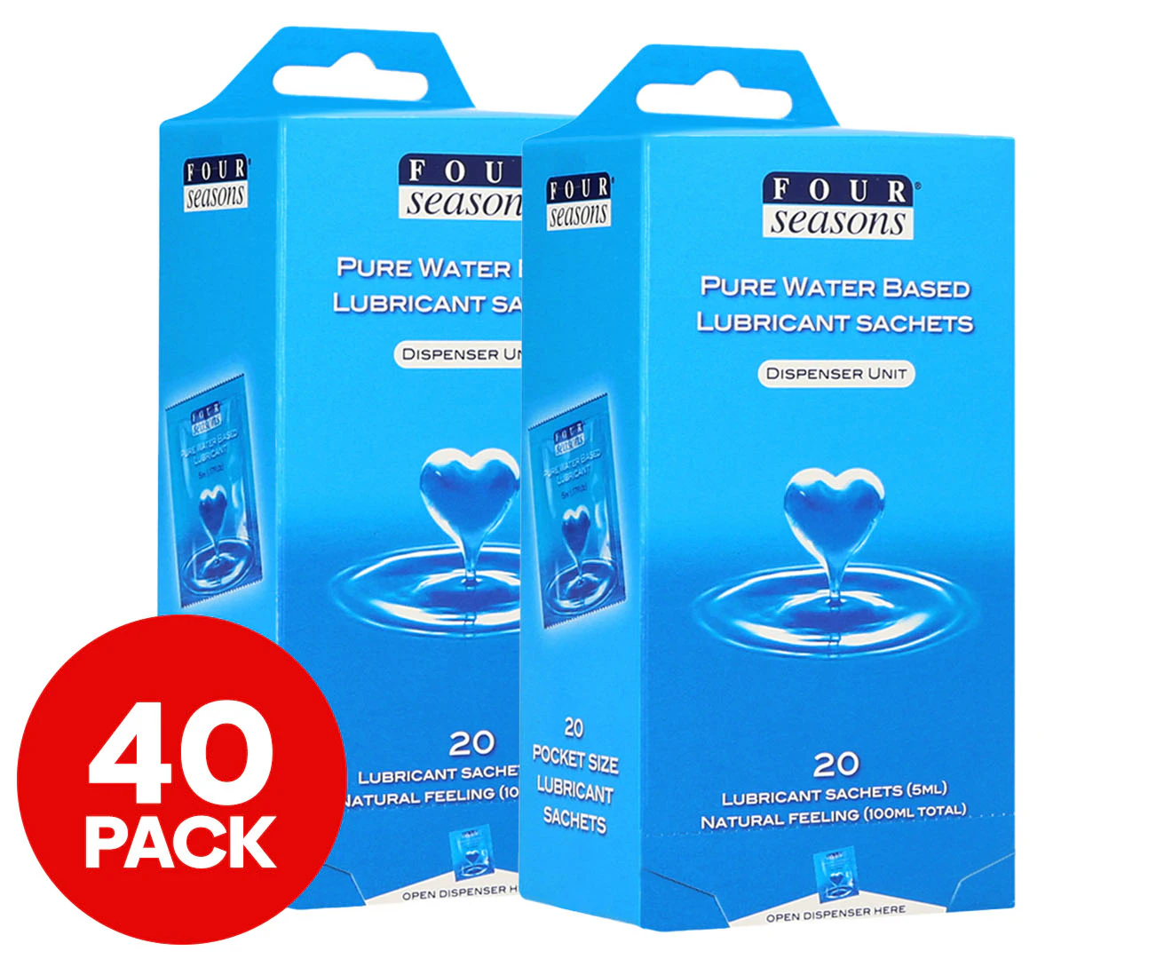 2 x 20pk Four Seasons Pure Water Based Lubricant Sachets 5mL