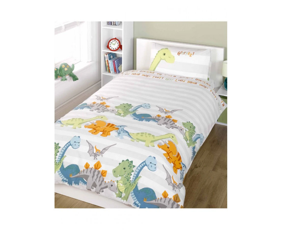 Dinosaurs Single Duvet Cover and Pillowcase Set - Natural