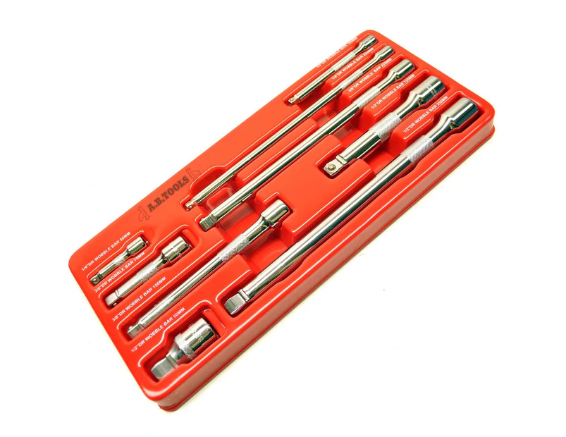 AB Tools 1/4 inch / 3/8 and 1/2 drive wobble extension bar 9pc set 50mm - 230mm BERGEN AT564