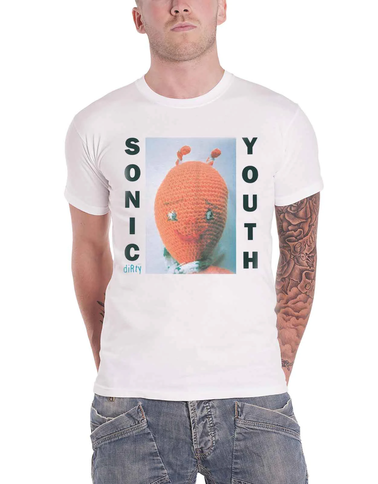 Sonic Youth T Shirt Dirty Album Cover Band Logo  Official Mens - White