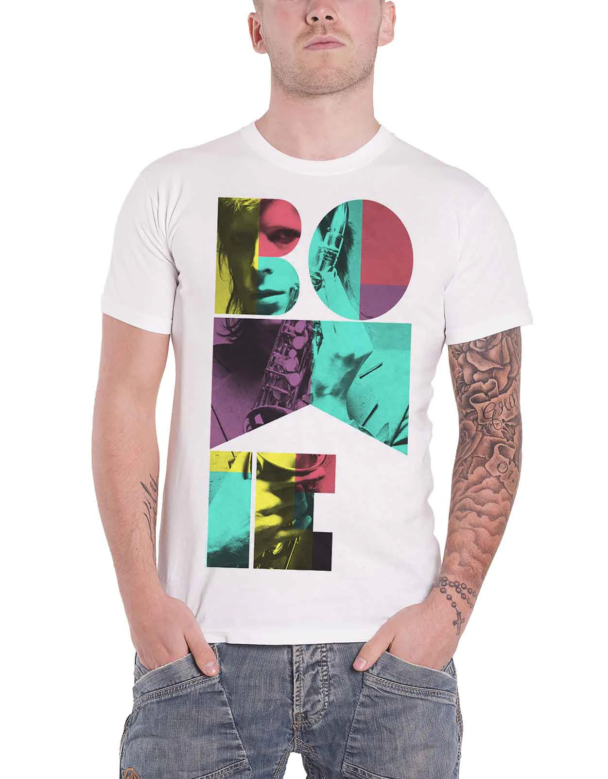 David Bowie T Shirt Colour Sax Portrait  Official Mens - White