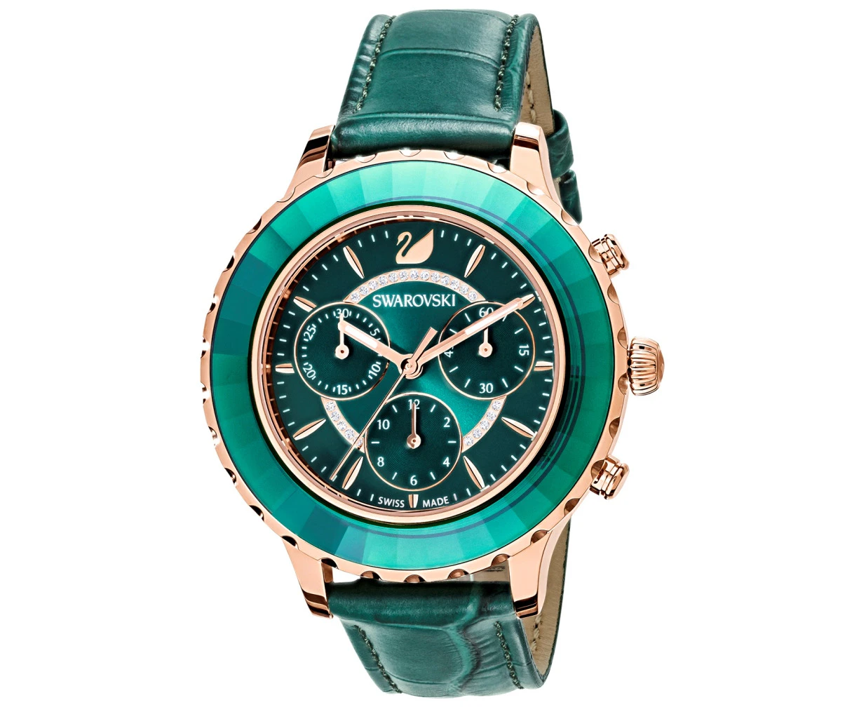 Swarovski Octea Lux Chrono Watch - Leather - Green - Rose Gold-tone