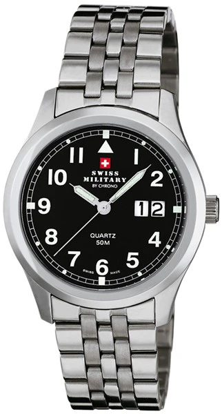 Swiss military Mens Analog Quartz Watch with Stainless Steel bracelet Black