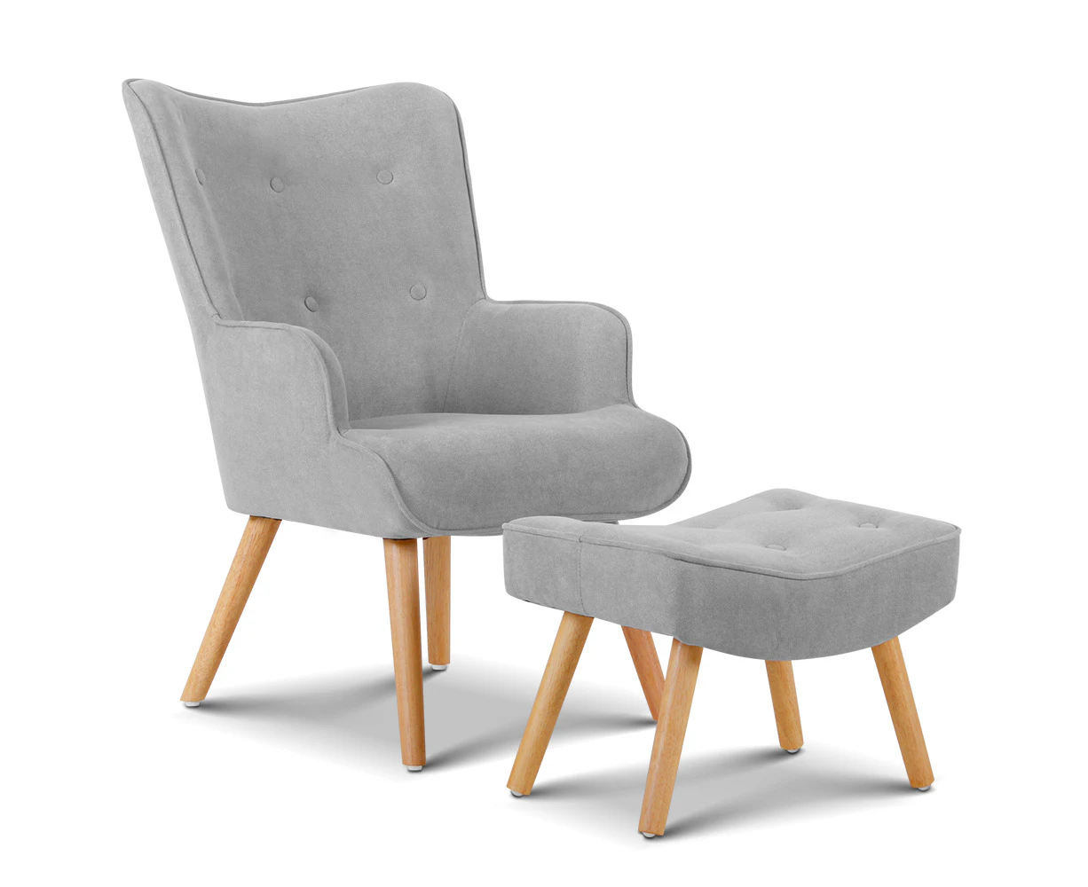 Artiss Armchair and Ottoman - Light Grey