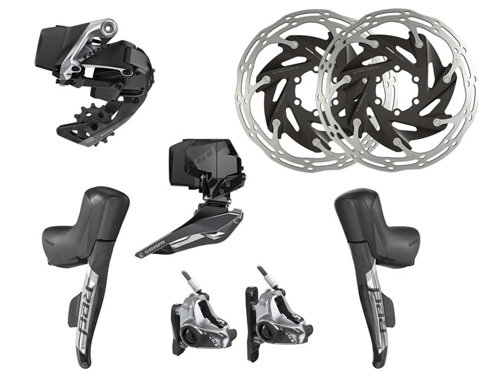 SRAM Red eTap AXS 2x12 Speed HRD Flat Mount 6-Bolt Upgrade Road Kit (Shifters/Calipers/Rotors/FD+RD/Battery/Charger)