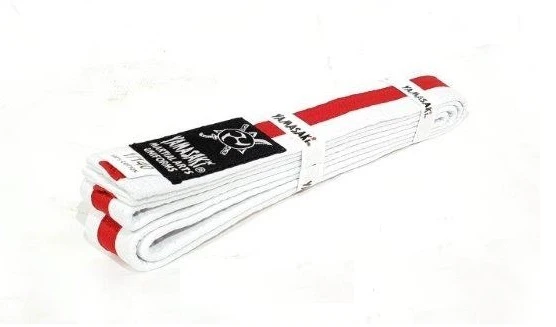 Yamasaki White Martial Arts Belts (With Coloured Stripe) [Red 2]