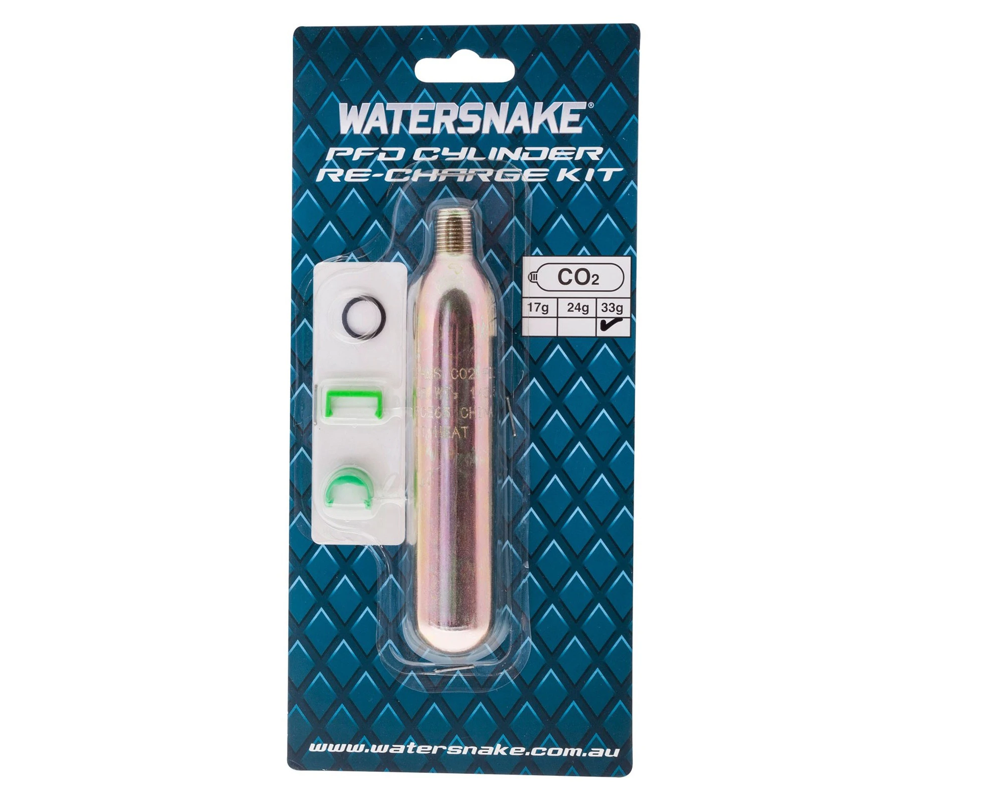 Watersnake 33gm Inflatable Adult PFD Cylinder Recharge Kit with Clips