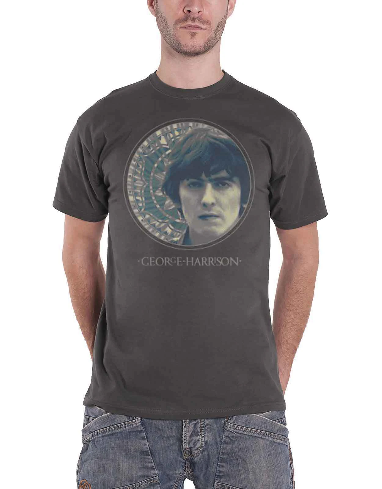 George Harrison Mens T Shirt  Circular Portrait Mosaic Print Official - Grey