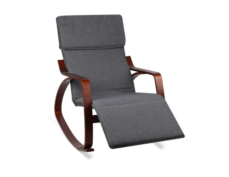 Artiss Fabric Rocking Armchair with Adjustable Footrest - Charcoal