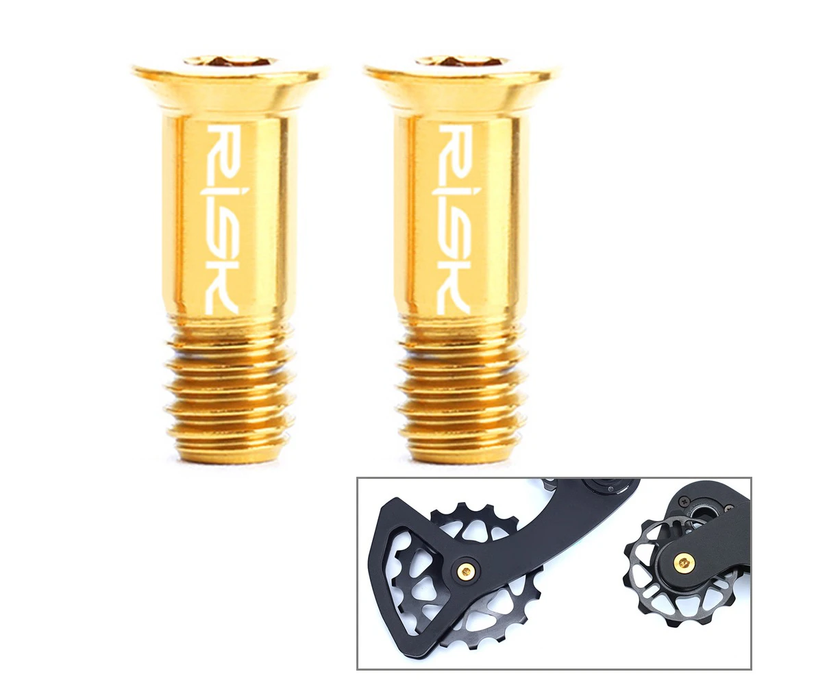 RISK 2PCS Titanium Bicycle Rear Derailleur Jockey Wheel Bolt for Bike M5×14.2mm Bike Guide Roller Bolt Screw - Gold