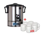 Birko 30L Hot Water Urn & 24 Free Mugs - Stainless Steel Construction