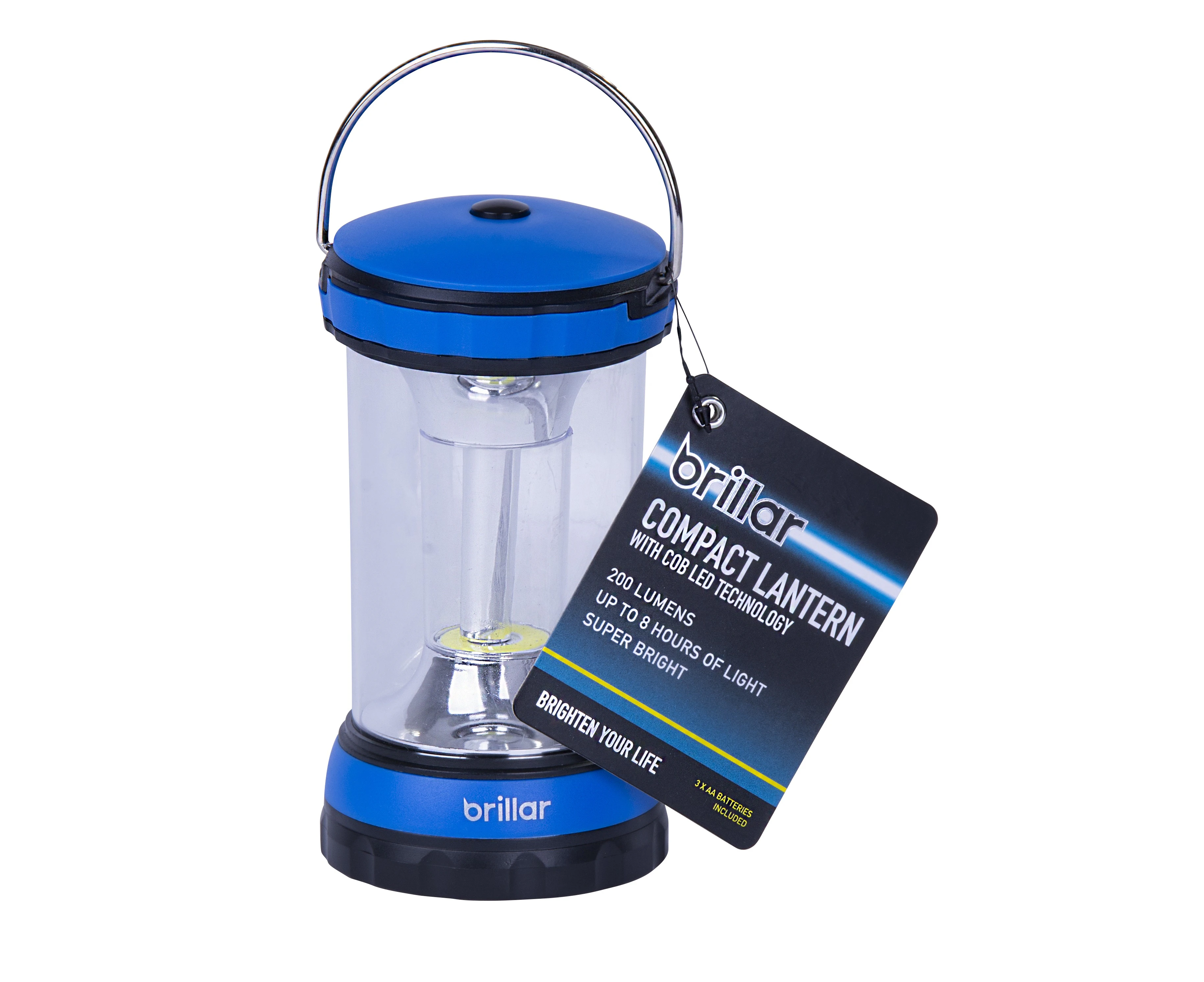 COB LED Compact Lantern BLUE  360 Degree Illumination Folding Carry Handle 3 AA Batteries Included