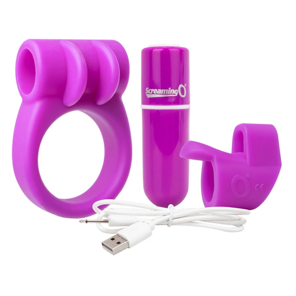 Screaming O Charged Combo Kit 1 Penis Ring & Finger Vibrator - Purple