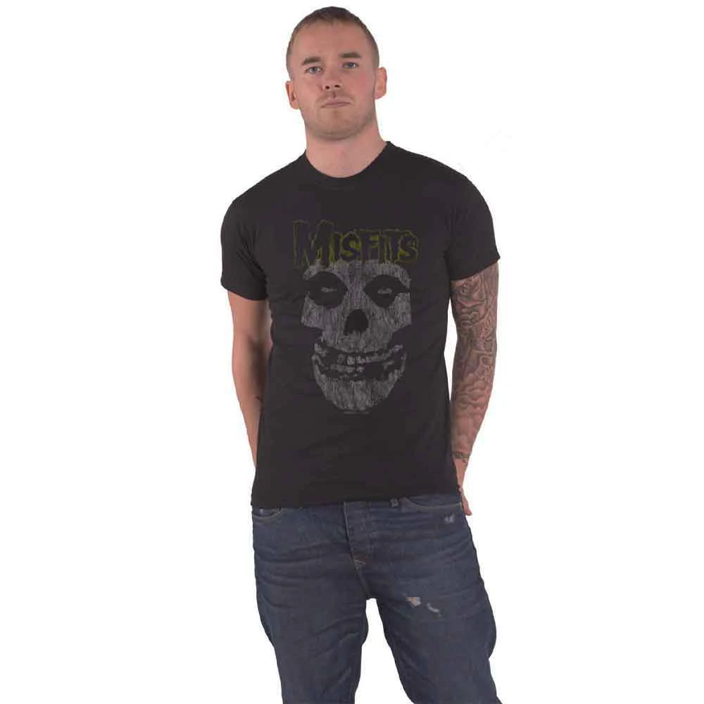 The Misfits T Shirt Classic Logo Distressed Print  Official Mens - Black