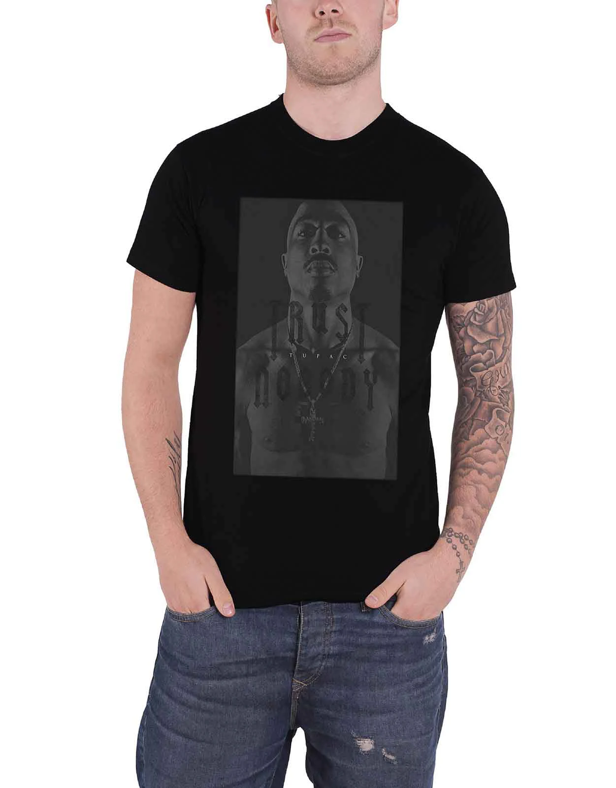 Tupac T Shirt 2Pac Trust Nobody Logo All Eyez On Me Official Mens - Black