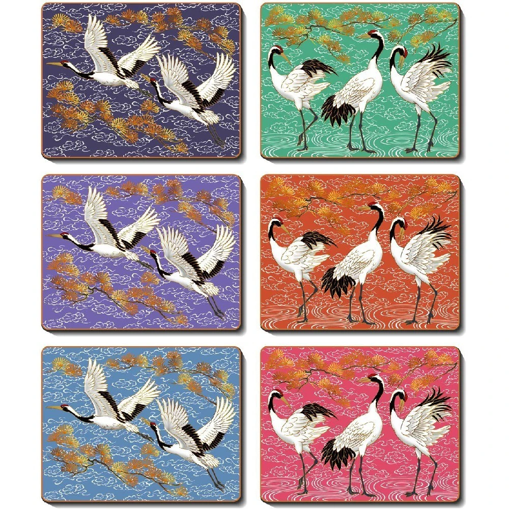 Cinnamon Cork Backed Coasters Set of 6 CRANES