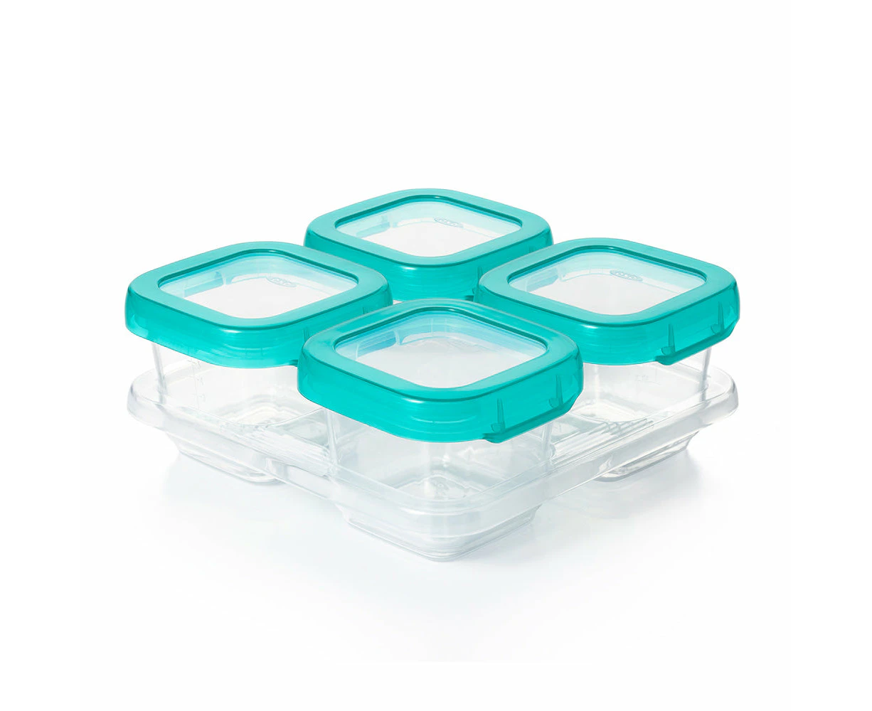 Oxo Tot Baby Blocks 6oz Freezer Storage Container Set 4Pc Teal With Clear Lid And Body