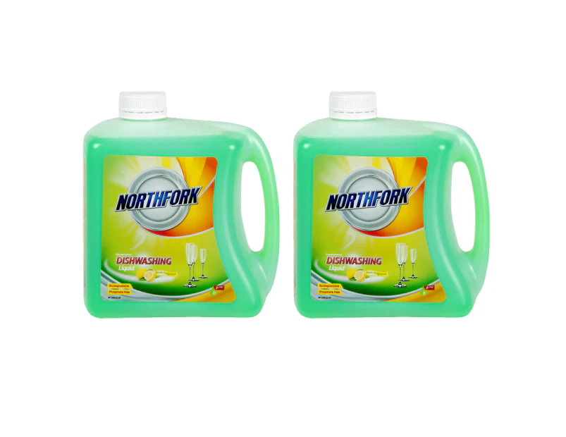 2x Northfork 2L Biodegradeable Dishwashing Dishes Concentrated Liquid/Soap Lemon