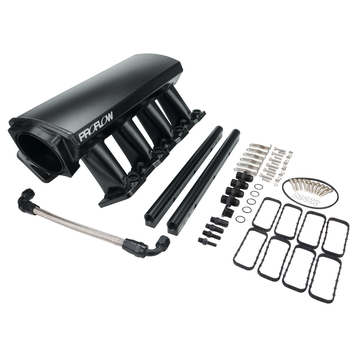 Proflow Intake Manifold Kit with Fuel Rails Fabricated Black EFI To suit 102mm T