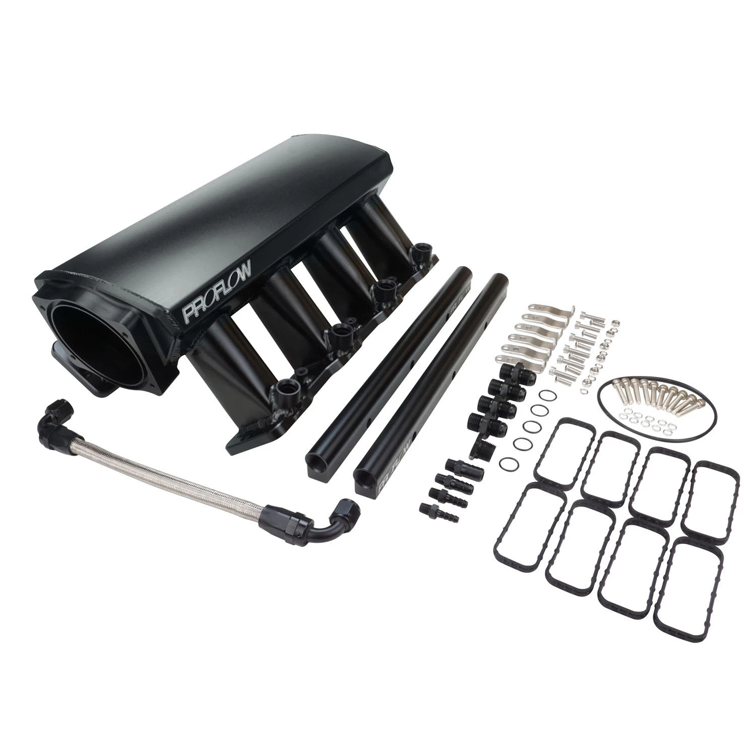 Proflow Intake Manifold Kit with Fuel Rails Fabricated Black EFI To Suit102mm Th