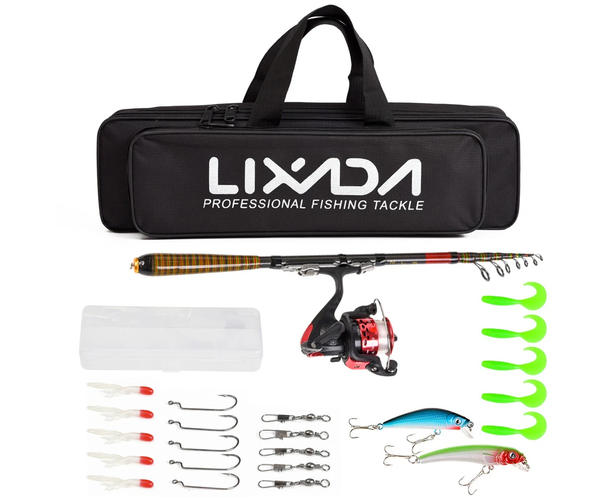 Lixada Carbon Fiber Telescopic 2.4m Fishing Rod and Reel Combo Full Kit