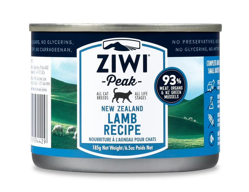 Ziwi Peak Moist Grain Free Cat Food - Free Range New Zealand Lamb -185g x 12 Cans