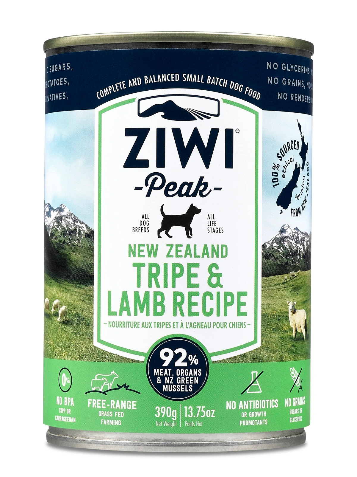 Ziwi Peak Moist Grain Free Dog Food - Tripe & Lamb - 390g x 12 Cans