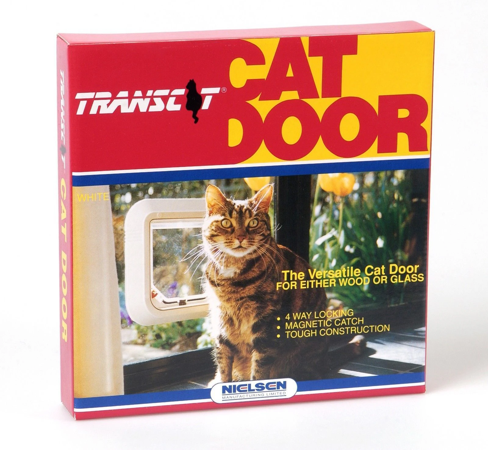 Transcat Pet Door Cat Flap for Doors, Walls & Glass - White - 4 Way Lock