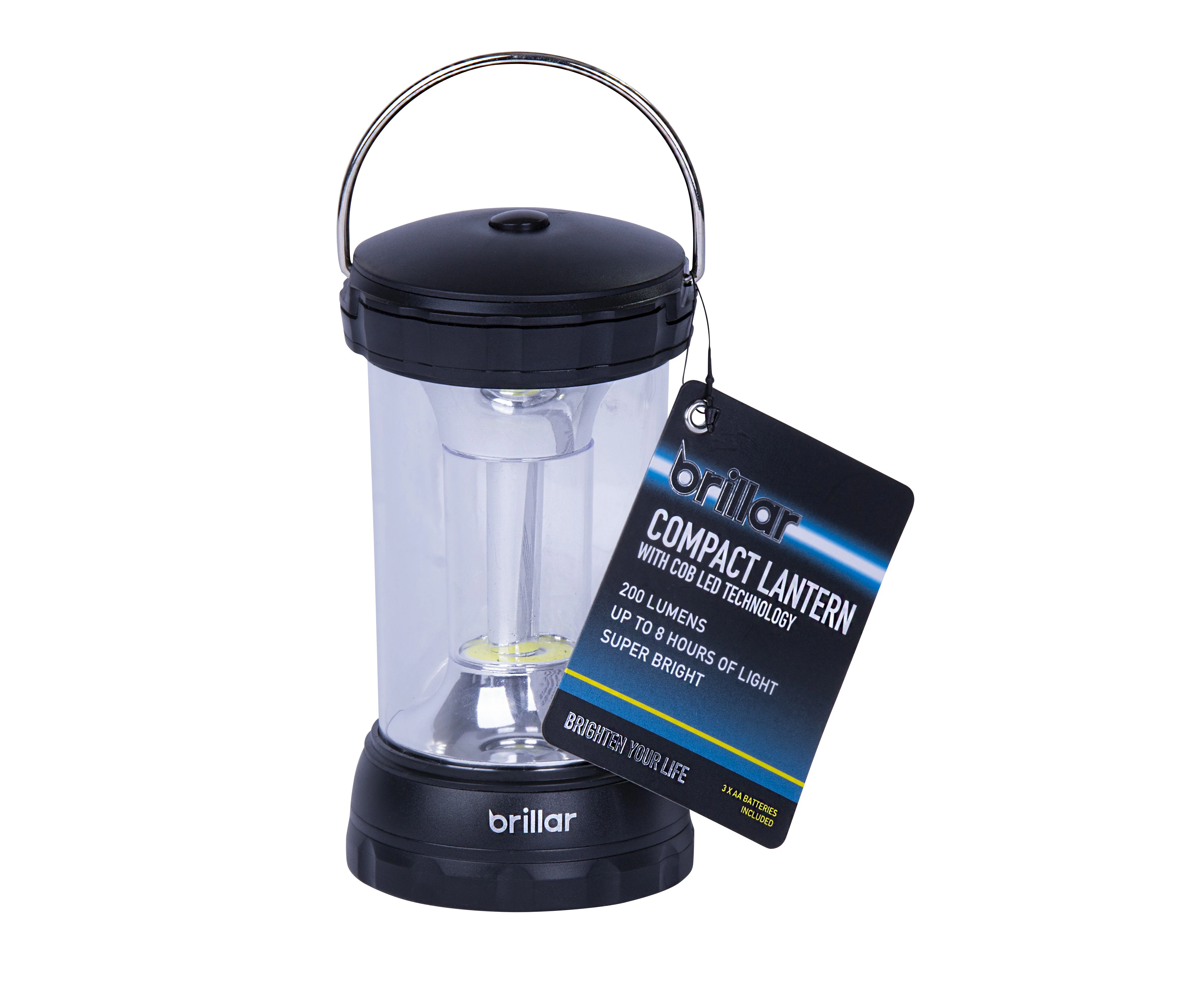 COB LED Compact Lantern BLACK  360 Degree Illumination Folding Carry Handle 3 AA Batteries Included