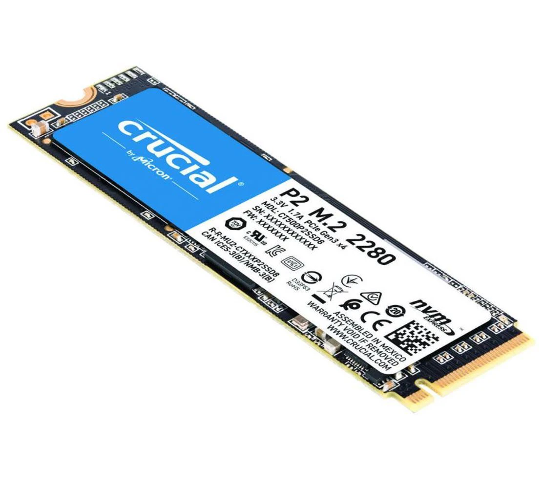 Crucial P2 500GB M.2 PCIe NVMe SSD 2300/1940 MB/s R/W 150TBW 1.5M hrs MTTF Acronis True Image Cloning Software 5yrs wty