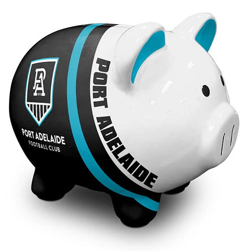 Adelaide Port Power AFL Dolomite Piggy Bank Money Box with Coin Slot