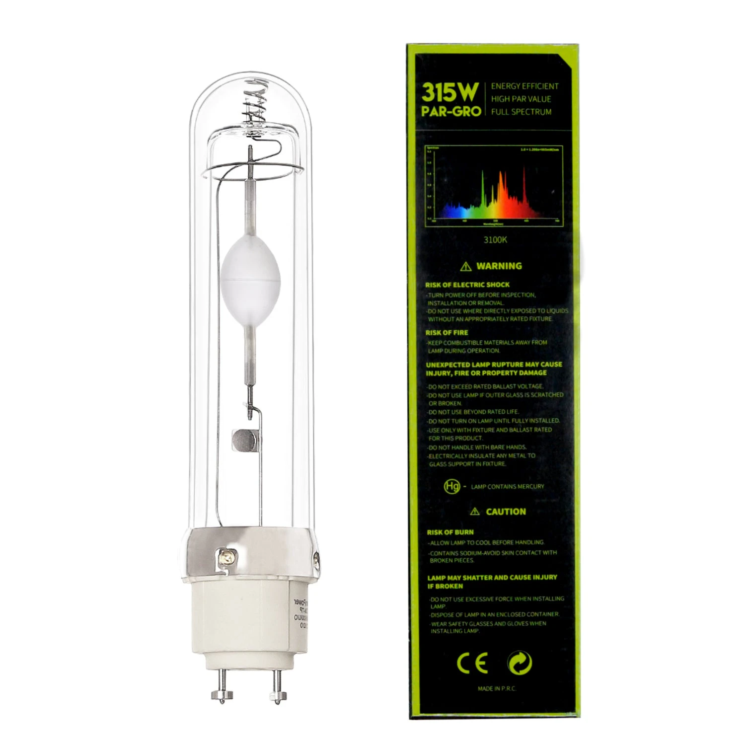 EverGrow 315W CMH Ceramic Metal Halide CMH Lamp 3100K PGZ18 Grow Light