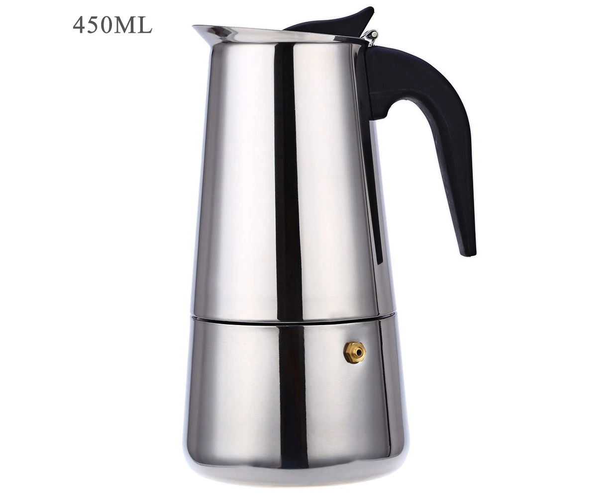 450ML 9-Cup Stainless Steel Mocha Espresso Latte Percolator Stove Coffee Maker Pot - SILVER