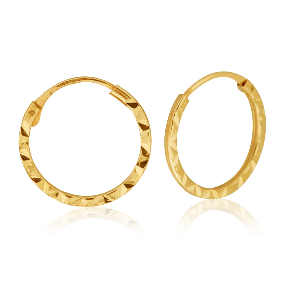 9ct Yellow Gold 12mm Hinged Hoop Earrings