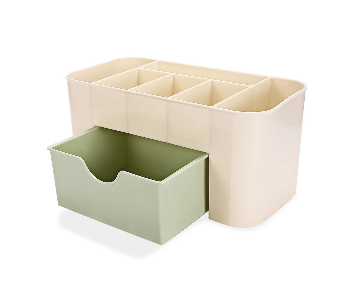 Plastic Desktop Cosmetic Storage Box Container With Drawer - Green