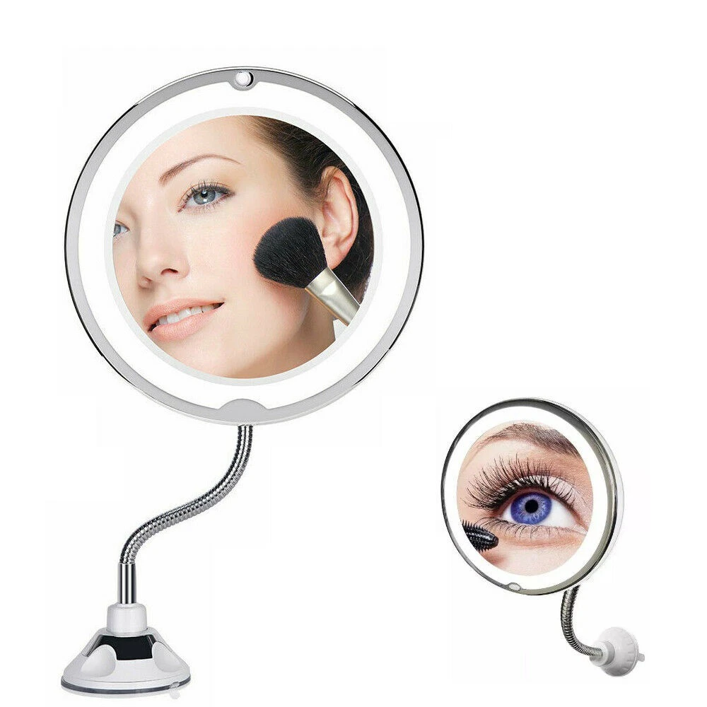 10X Magnifying Makeup Mirror With LED Light 3600 Rotation Flexible Cosmetic