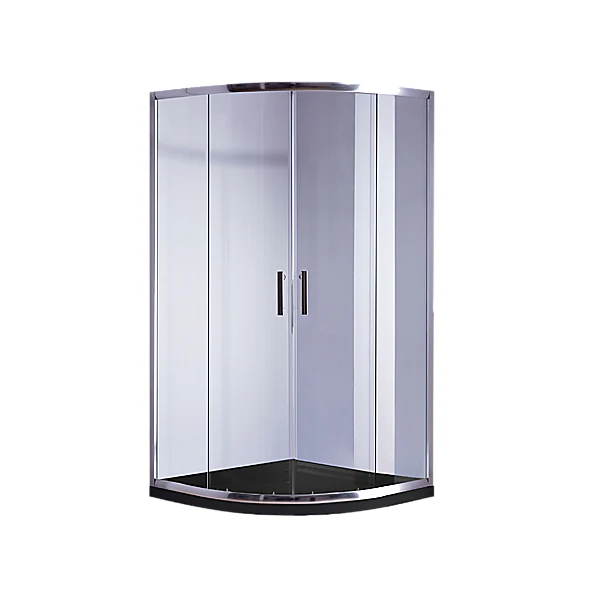 100 x 100cm Chrome Rounded Sliding 6mm Curved Shower Screen with Black Base