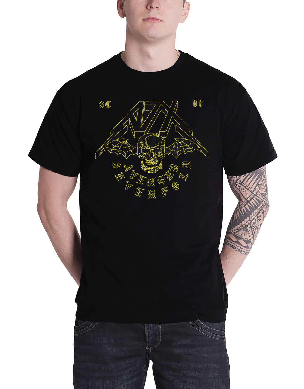 Avenged Sevenfold T Shirt Webbed Wings Band Logo  Official Mens - Black