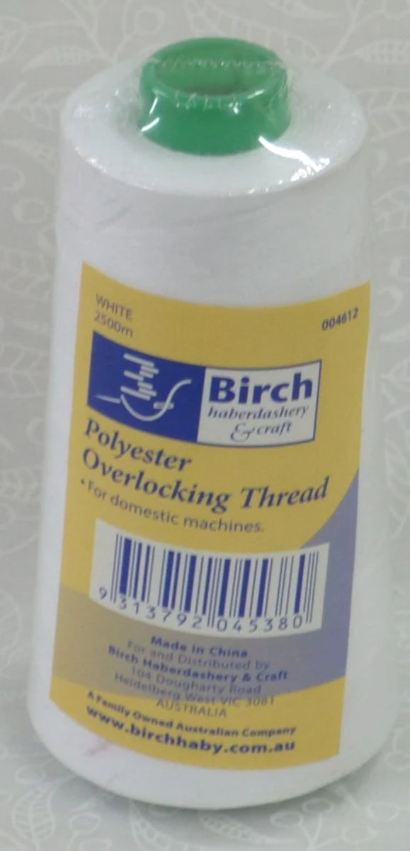 Birch Overlocker / Serger Thread, WHITE, 2500m For Overlocking, Colour #351