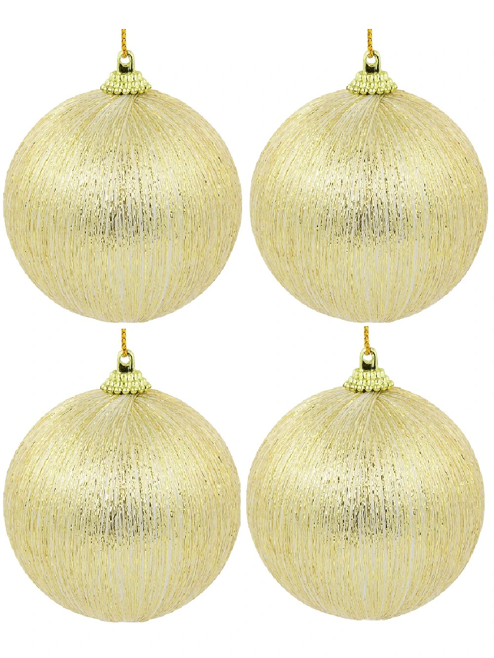 Spectacular Champagne Christmas Baubles With Gold Silk Thread - 8 x 75mm