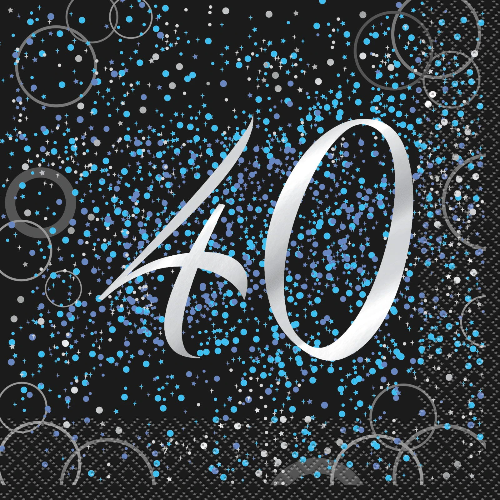 Glitz Blue 40th Birthday Large Napkins / Serviettes (Pack of 16)