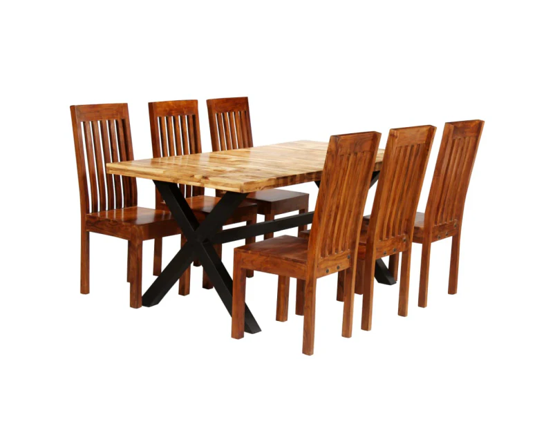 vidaXL Dining Table Set 7 Pieces Solid Acacia and Mango Wood