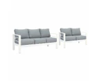 Paris 5 Seater White Aluminium Sofa Lounge Grey Cushion