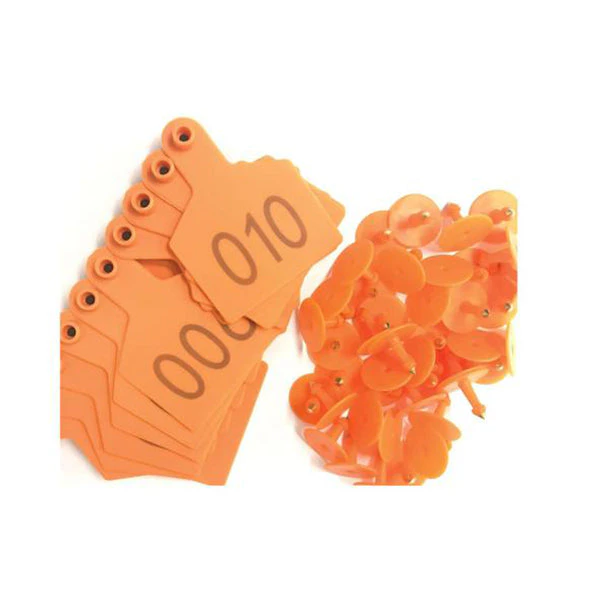 1-100 Cattle Number Ear Tags 7.5x10cm Set - XL Orange Cow Sheep Livestock Labels