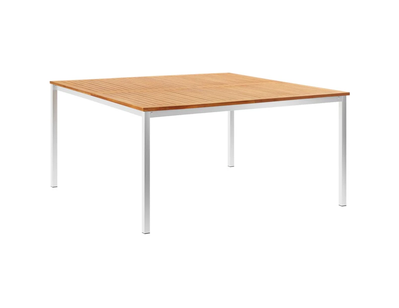 vidaXL Garden Dining Table 150x150x75 cm Solid Teak Wood and Stainless Steel