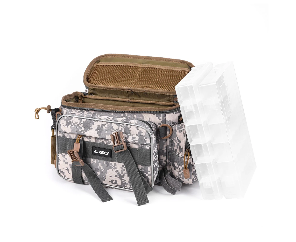 LEO Multifunctional Fishing Tackle Bag with 2 Fishing Tackle Box - Camouflage