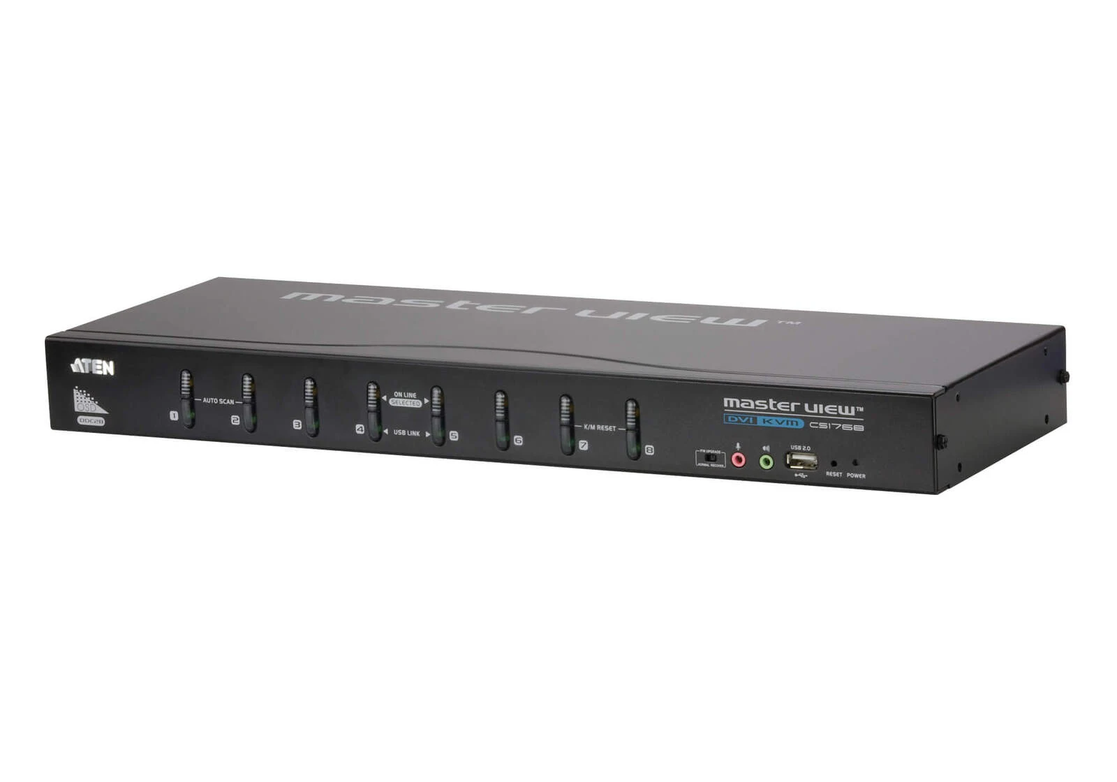 Aten Rackmount KVM Switch 8 Port DVI w Audio, 2x Custom KVM Cables Included, Selection Via Front & USD Menu, Broadcast Mode