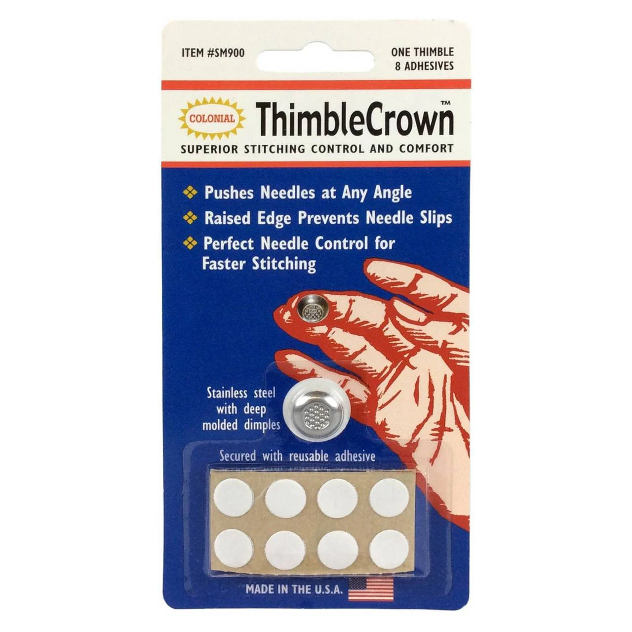 Colonial Needle Crown Thimble with Adhesive, Stainless Steel